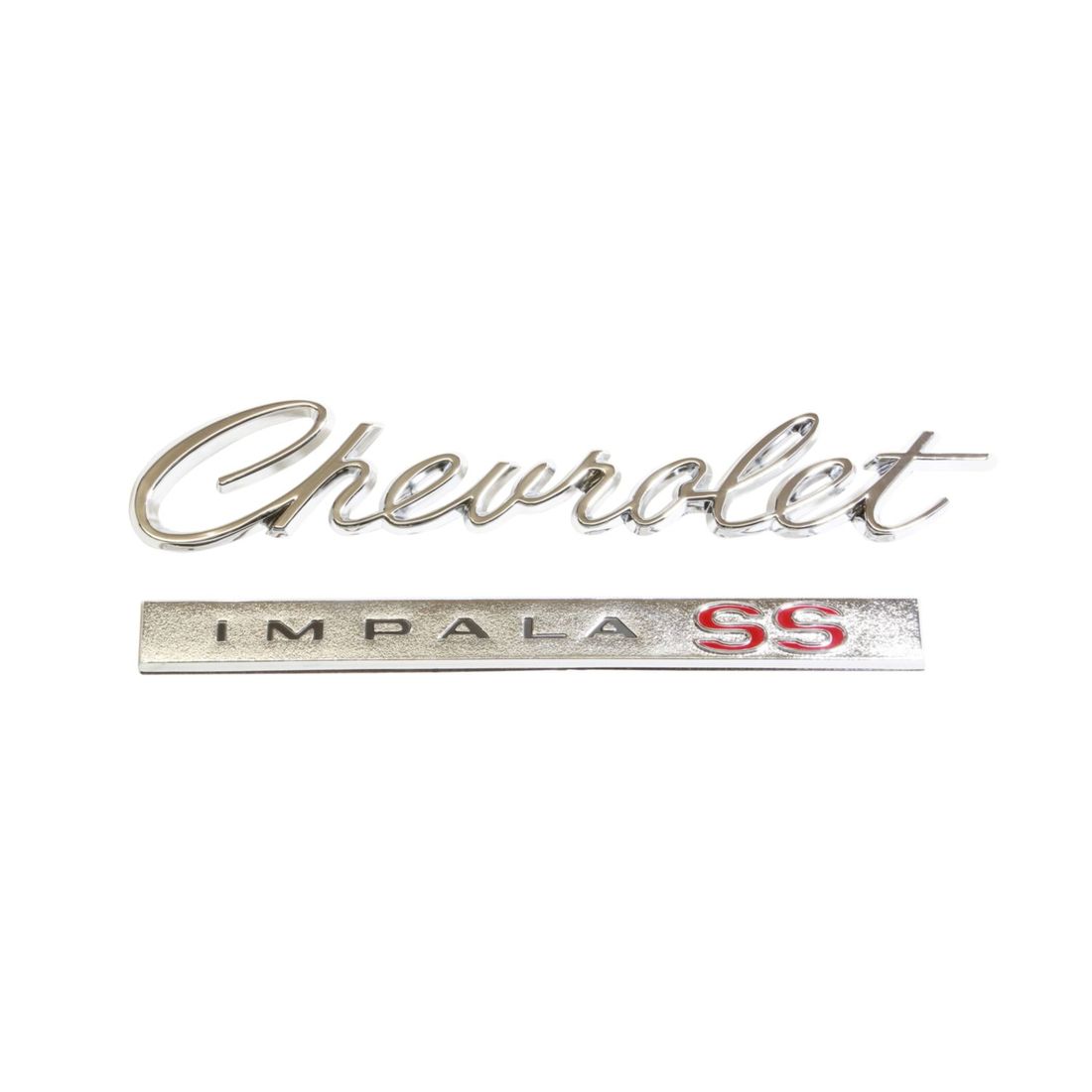 1966 Impala SS Trunk Emblem, “Chevrolet Impala SS”, 2 pieces, Sold as Each