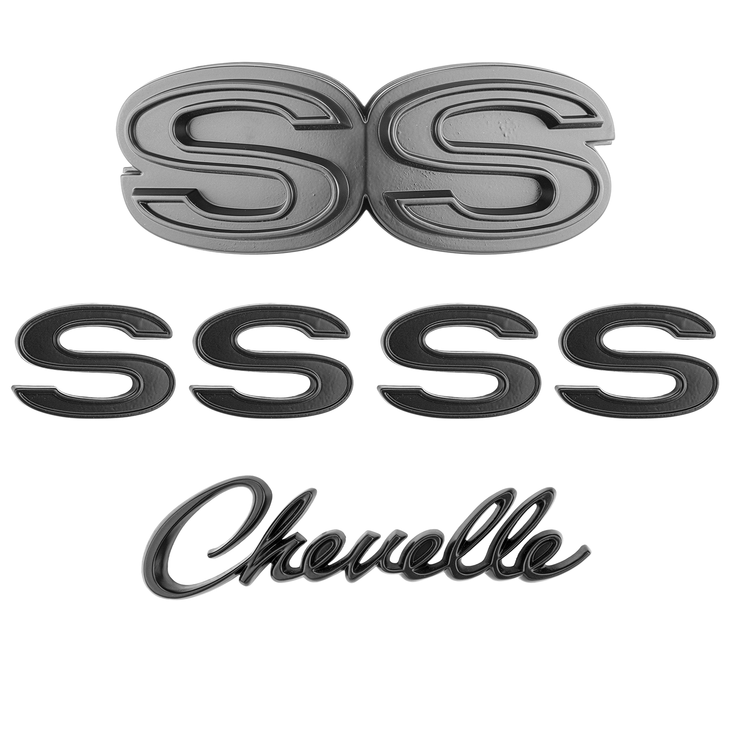 1970-72 Chevrolet Chevelle Emblem Kit Black. Sold as a Set