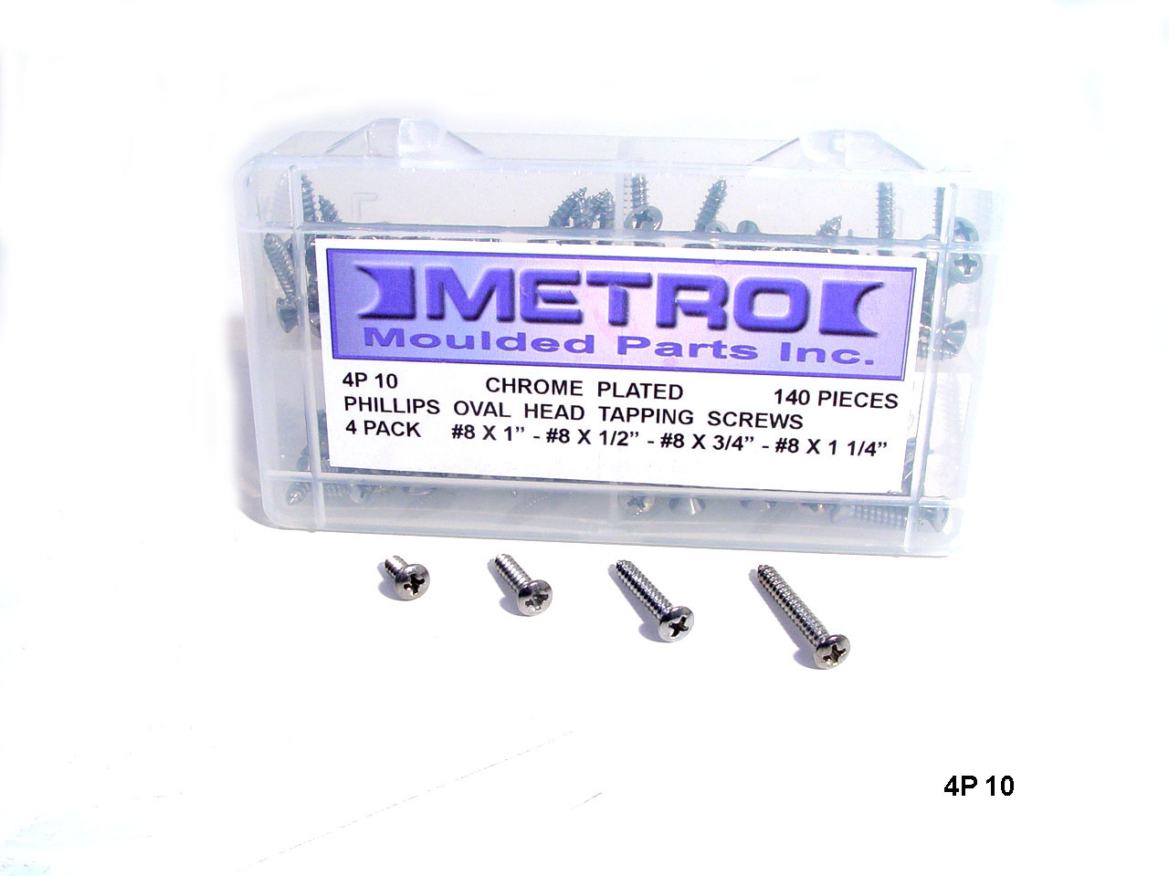 Metro Phillips Oval Head Tapping Screws Chrome plated 140 Piece set; 4P 10