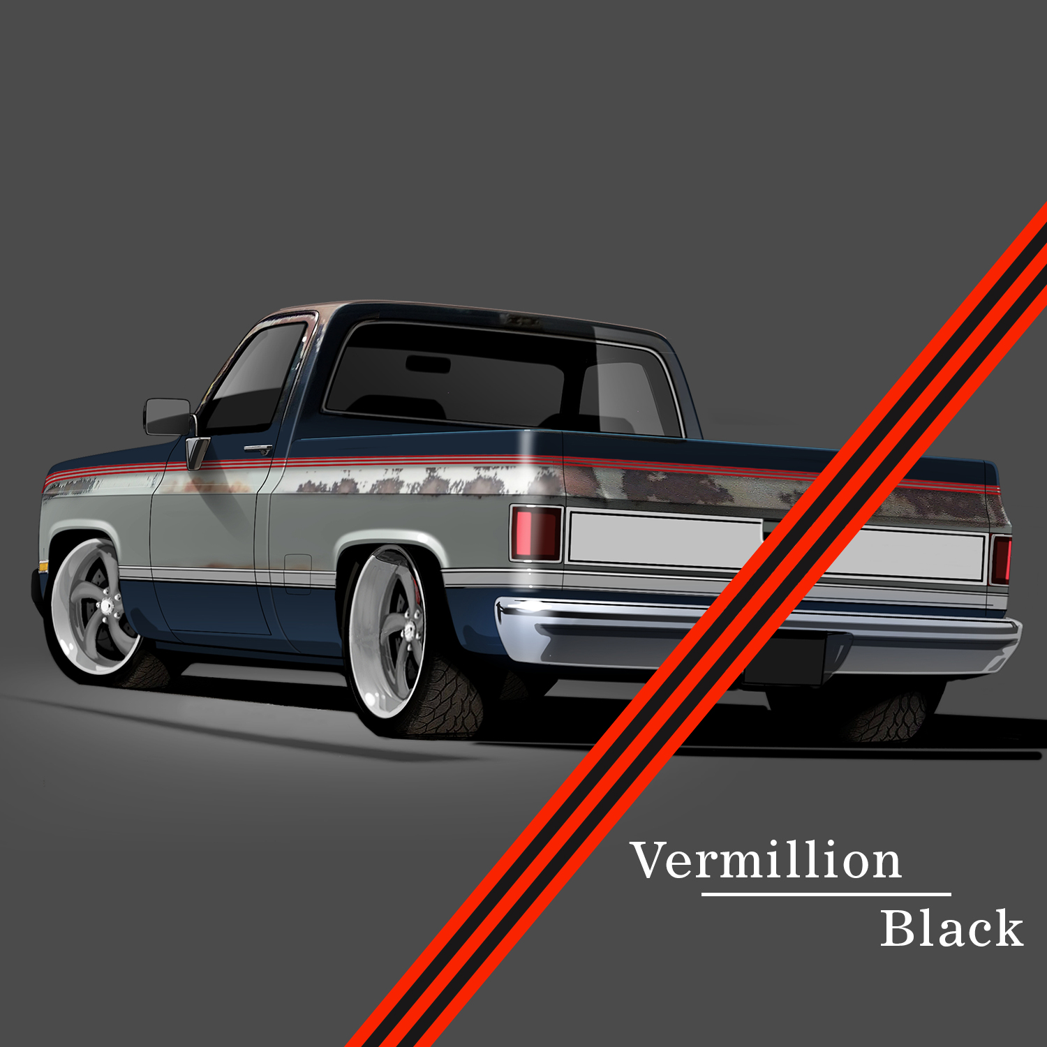 1981-1991 GM Full-Size Truck 2-Tone Paint Break Stripe Kit, Vermillion/Black