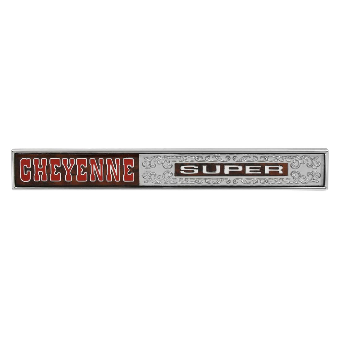 1972 Chevrolet GMC Truck Glove Box Door Emblem, “Cheyenne Super”, Sold as Each