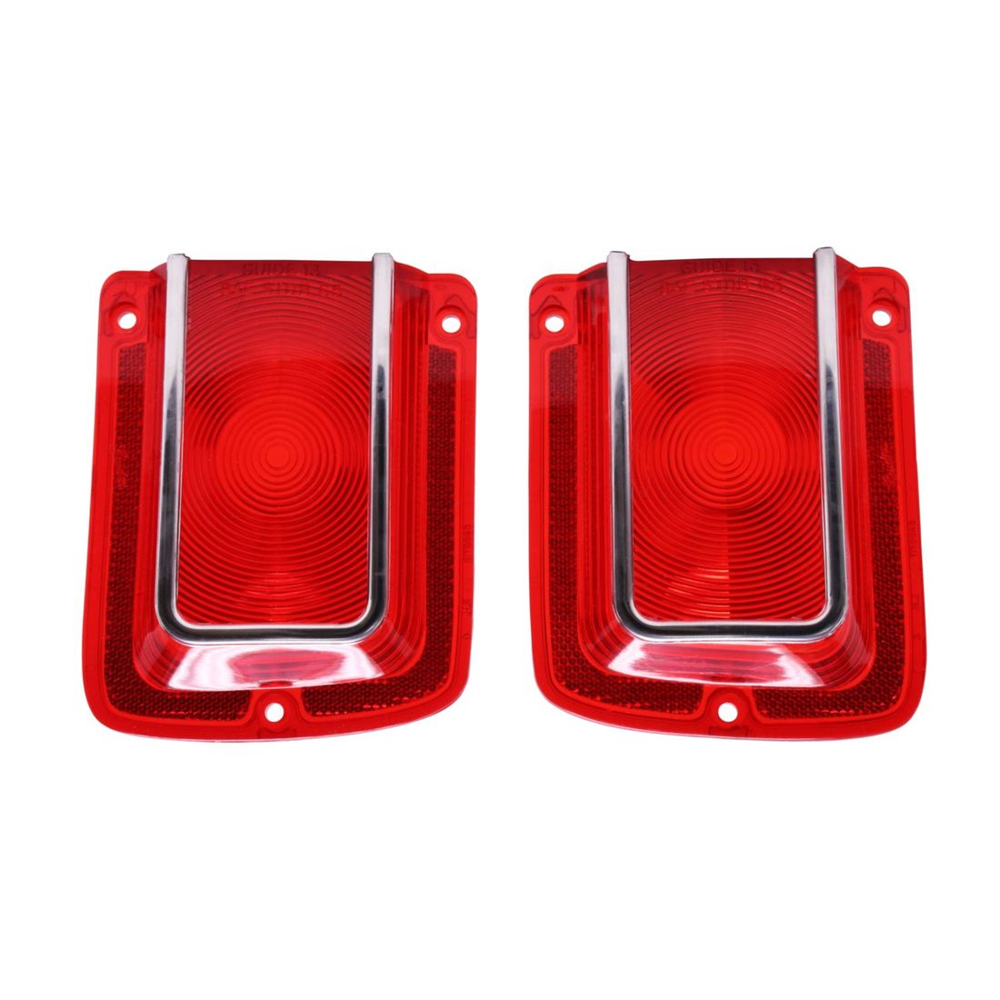 1965 Chevelle Red Tail Light Lens with Chrome Trim, Sold as a Pair