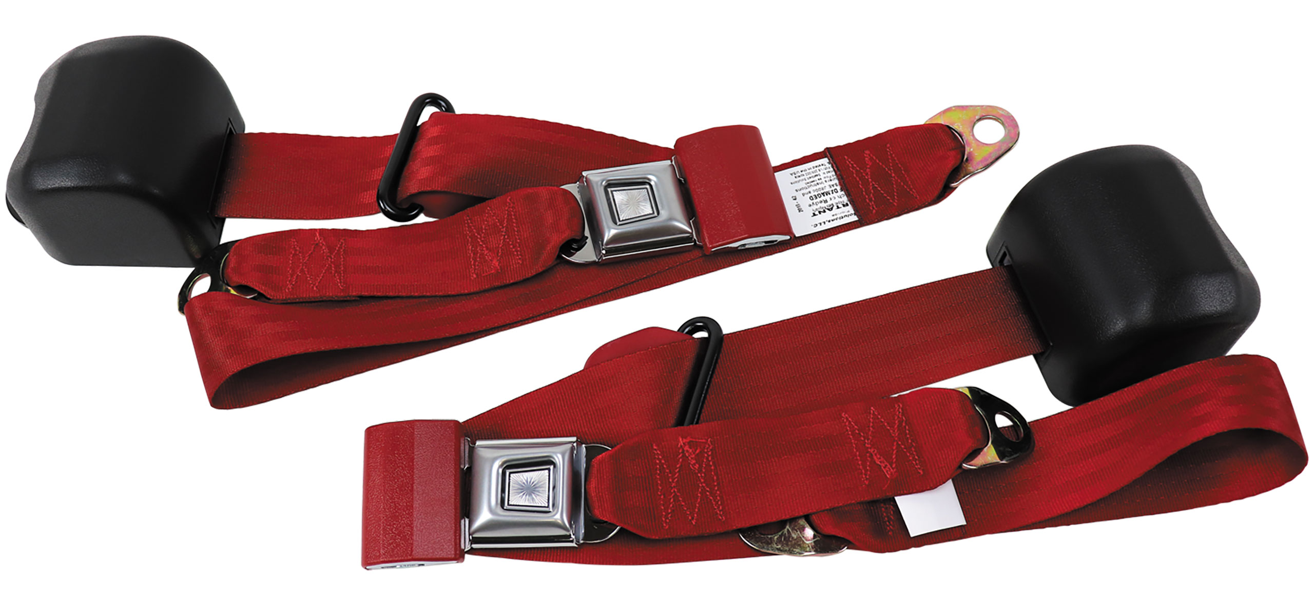 1979-1989 Ford Mustang Front Fox Body Seat Belts. Starburst Push Button - Scarlett