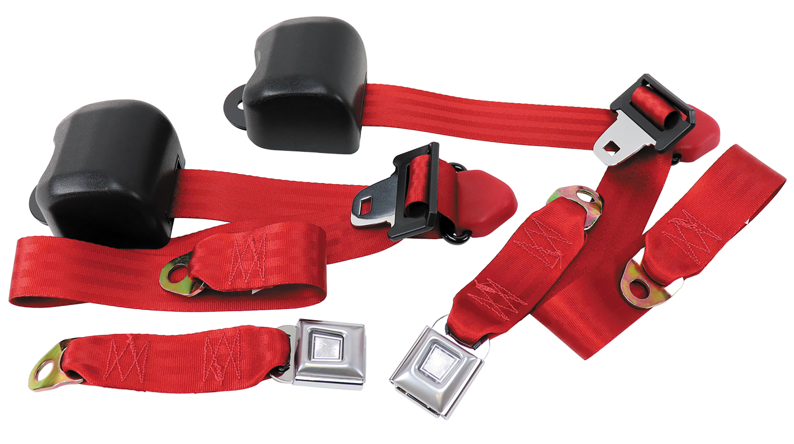 1990-1993 Ford Mustang Front Seat Belts. Starburst Push Button - Coupe - Scarlett