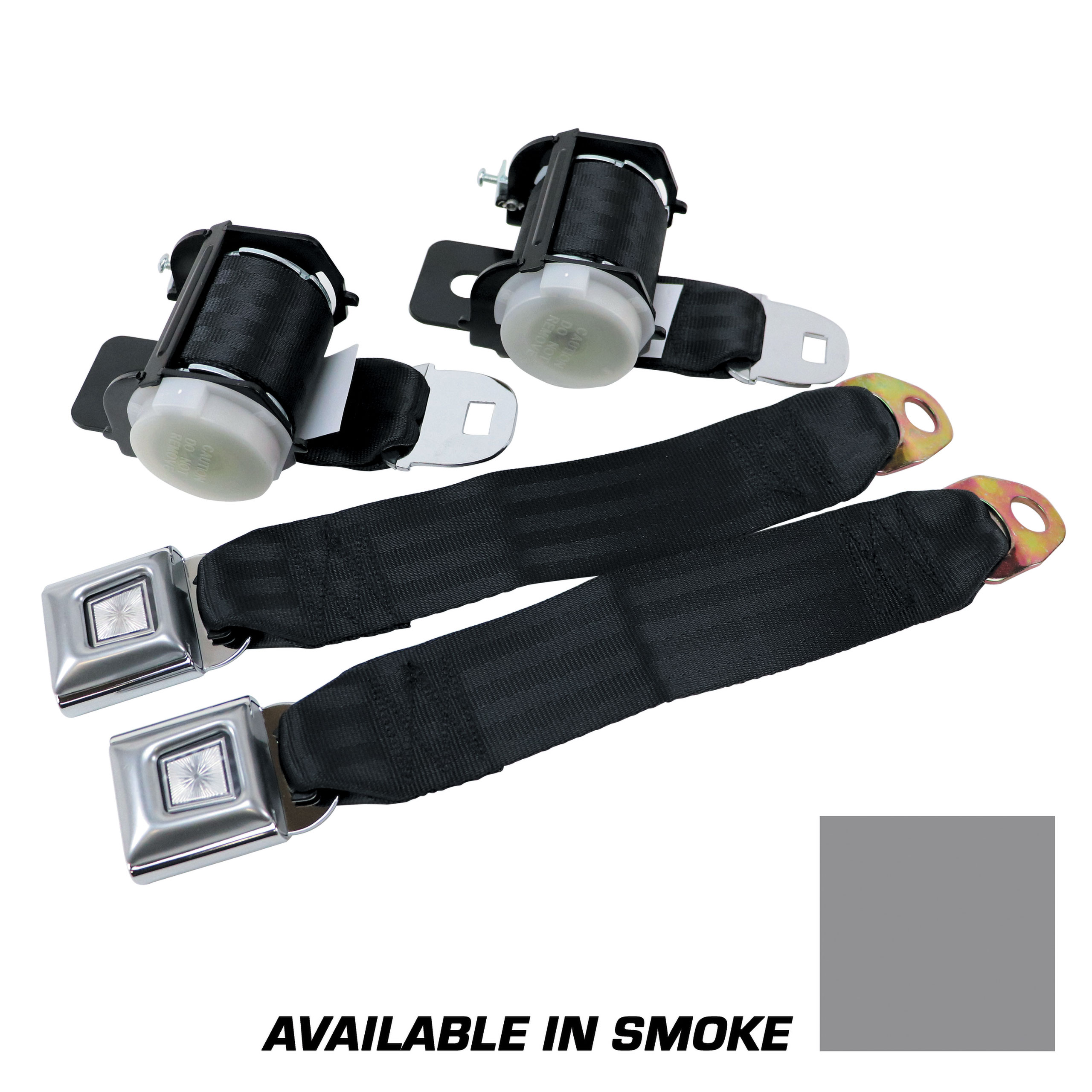 1979-1989 Ford Mustang Rear Lap Belts - Retractable. Starburst Push Button - Smoke