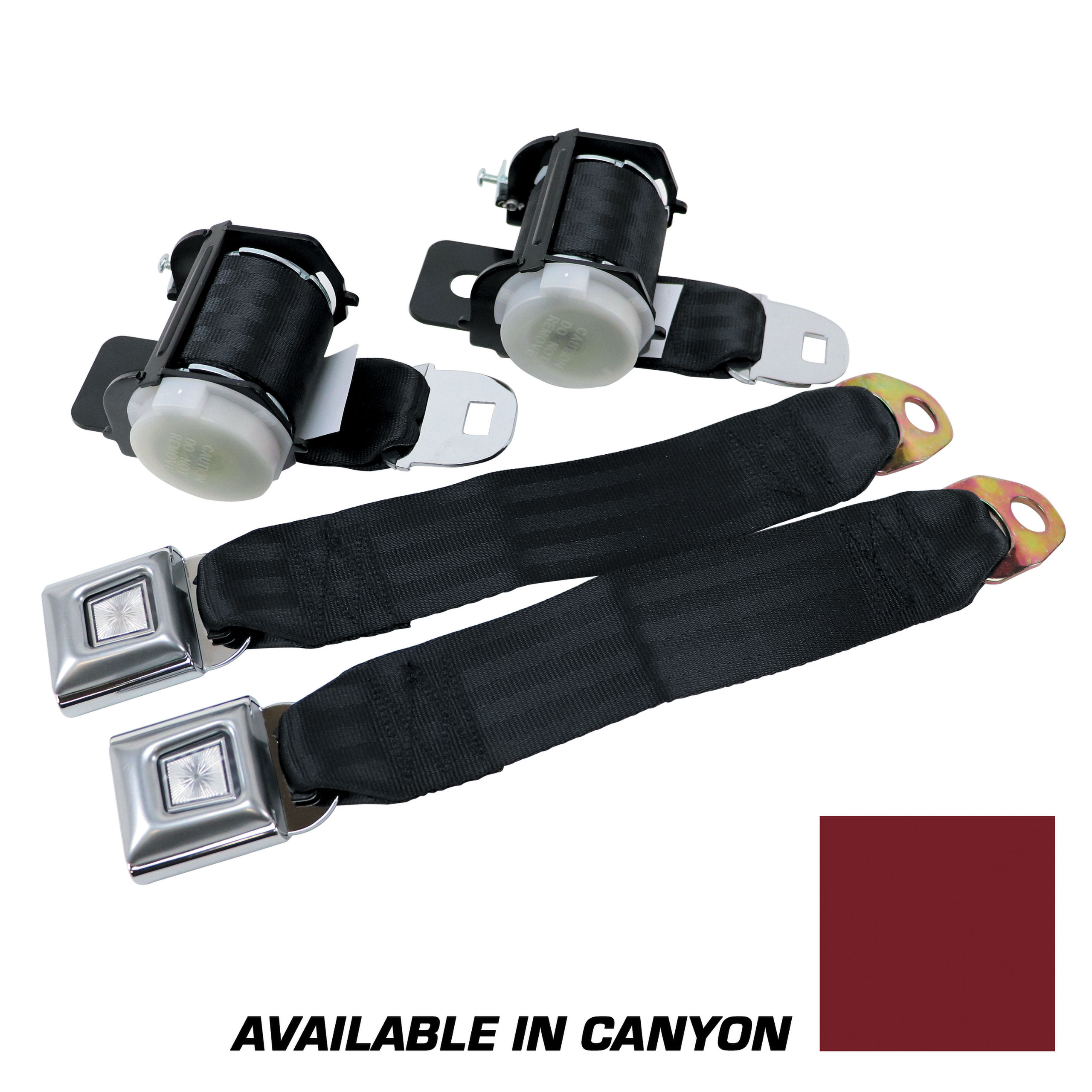 1979-1989 Ford Mustang Rear Lap Belts - Retractable. Starburst Push Button - Canyon