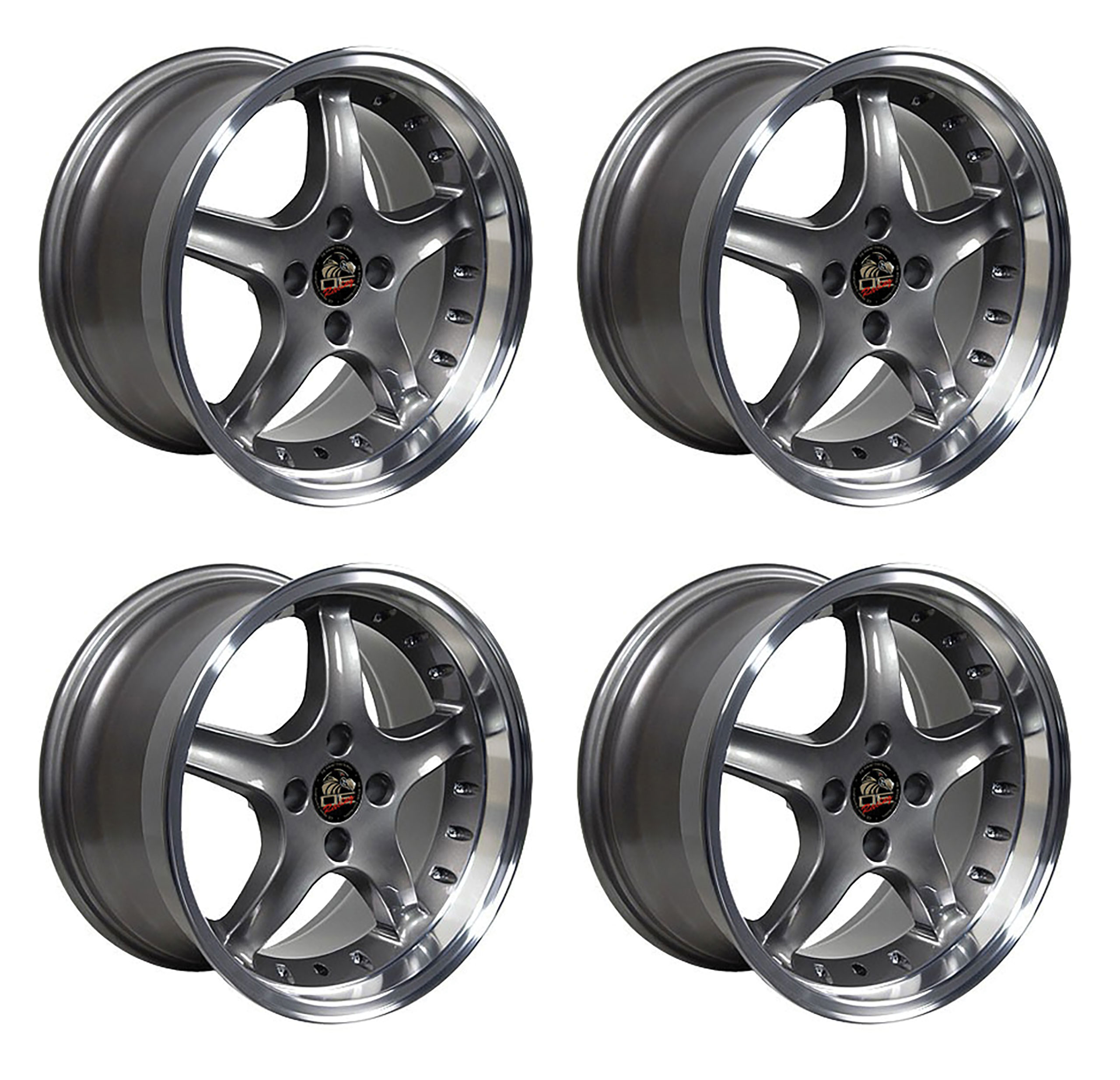 1979-1993 Ford Mustang Wheel Set, 17" 1995 Cobra R Style 4 Lug In Anthracite 9"