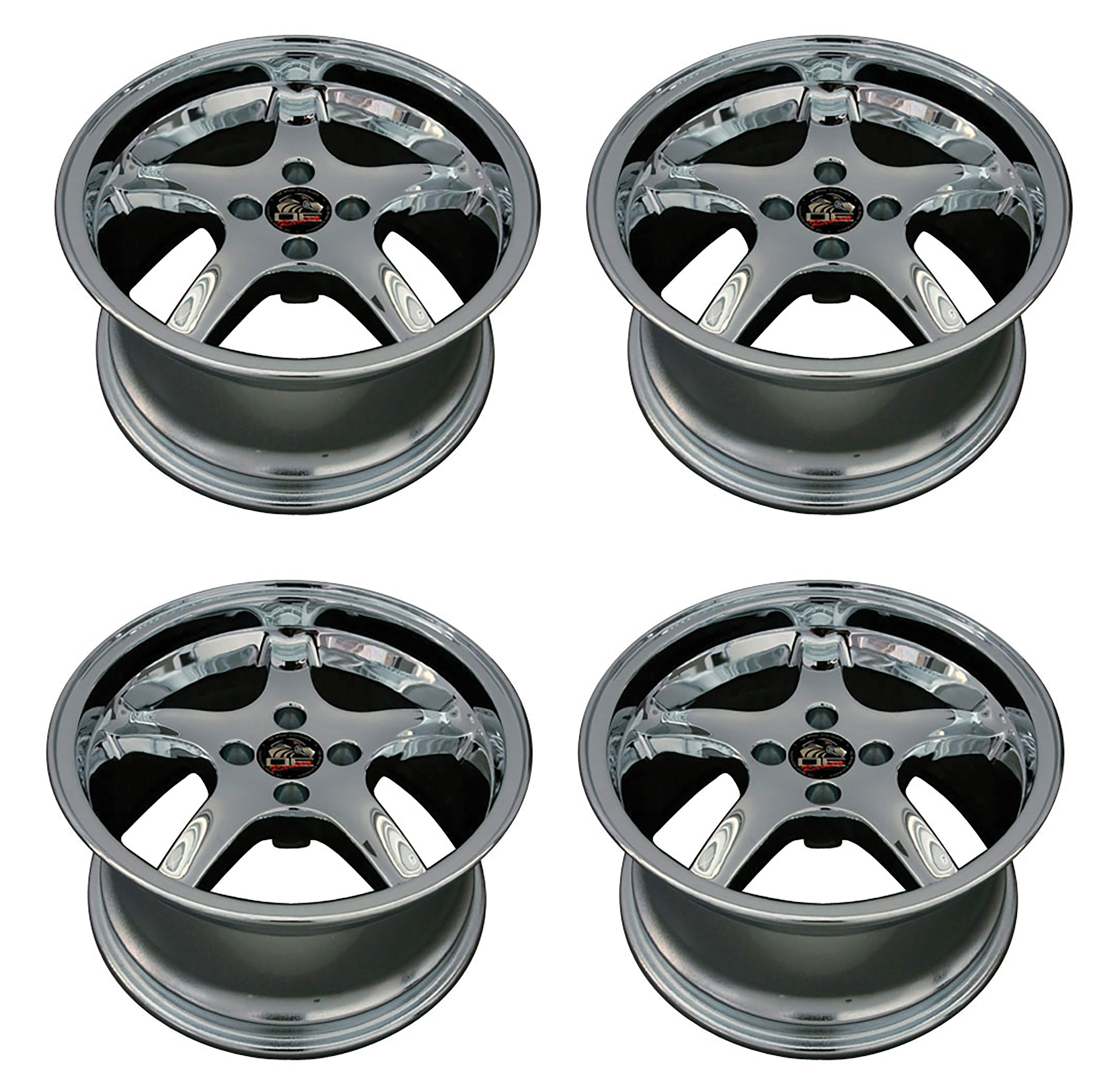 1979-1993 Ford Mustang Wheel Set, 17" 1995 Cobra R Style 4 Lug In Chrome 9"