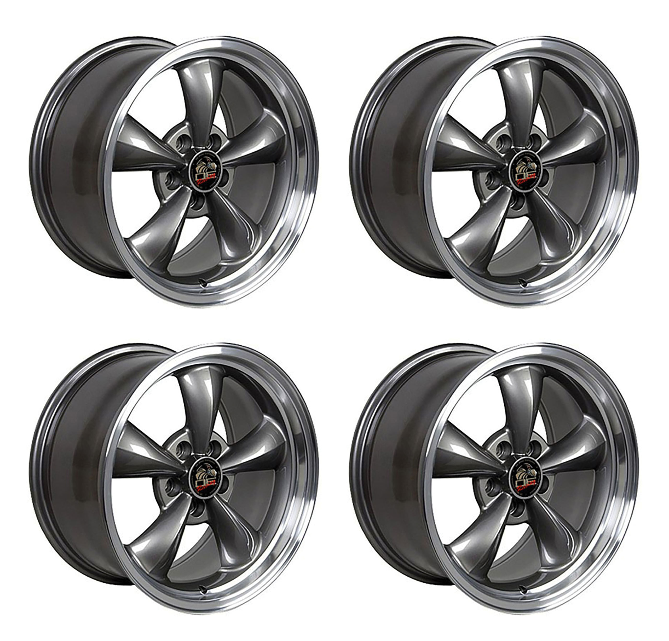 1979-2004 Ford Mustang Wheel Set, 17" Bullitt Style, 5 Lug, Anthracite Machined Lip 8"