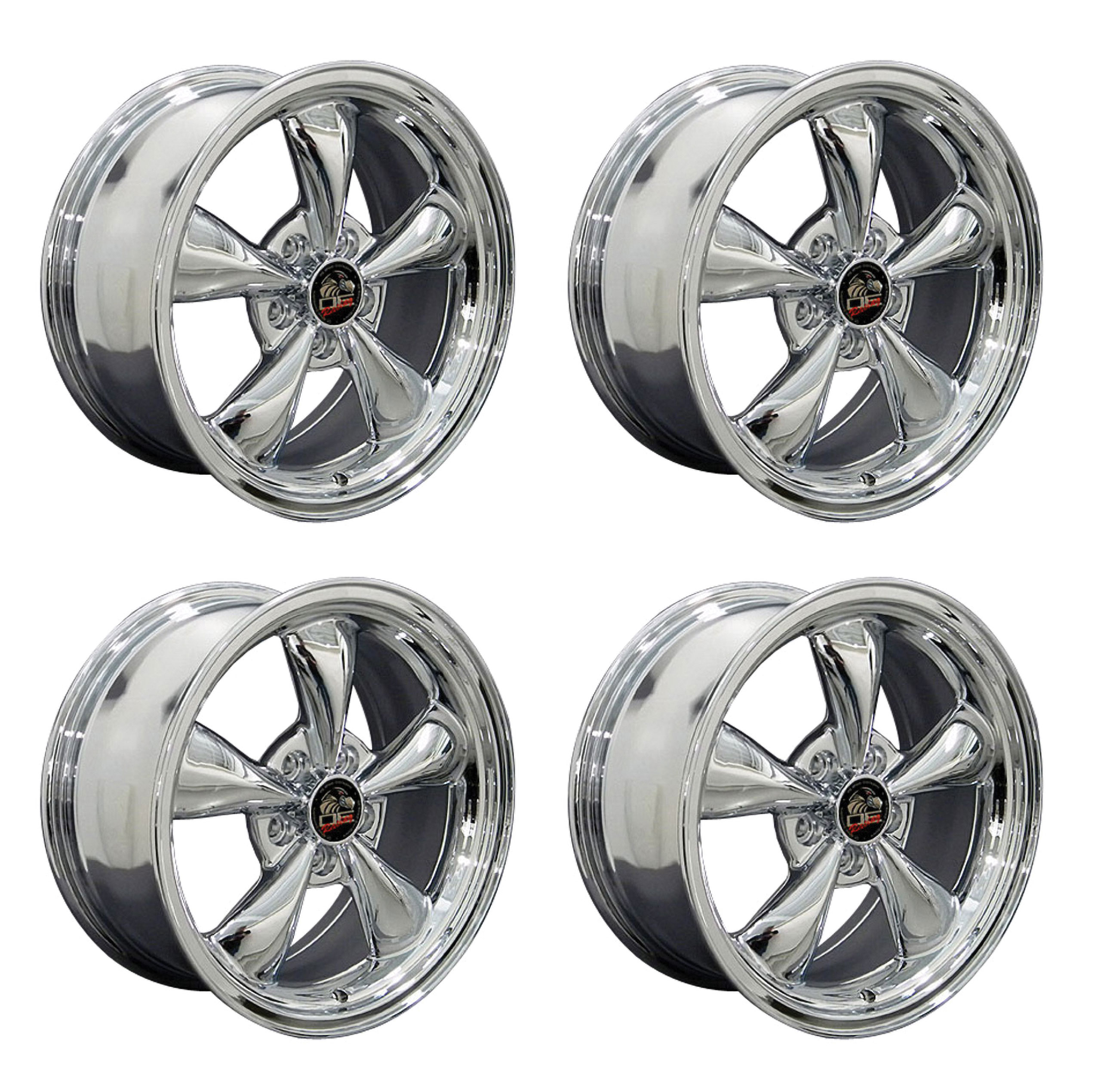 1979-2004 Ford Mustang Wheel Set, 17" Bullitt Style, 5 Lug, Chrome 8"