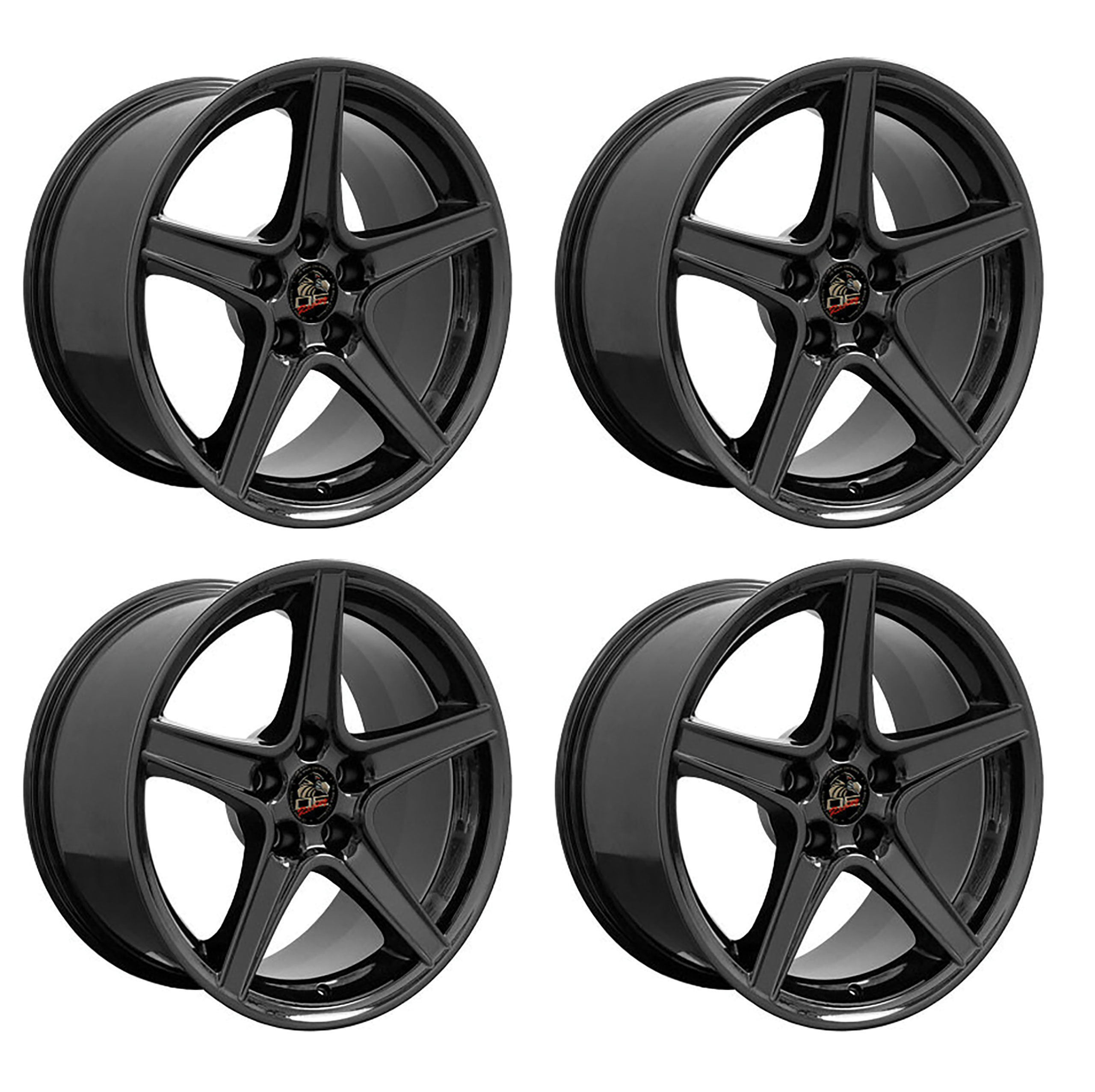 1979-2004 Ford Mustang Wheel Set, 18" Saleen Style, 5 Lug, Gloss Black 9"