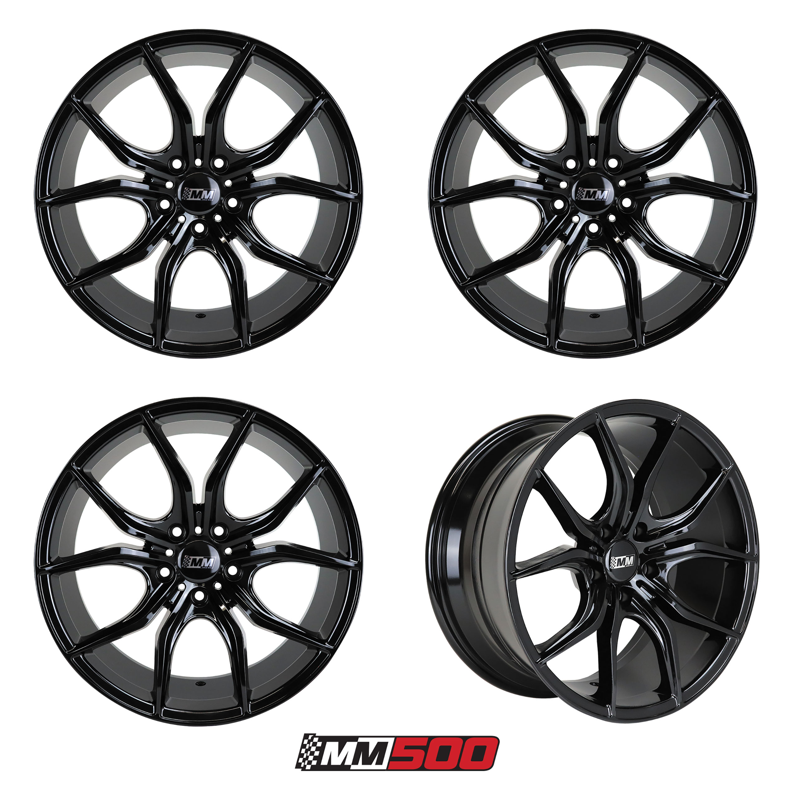 2005-2014 Ford Mustang MM500 Black Staggered Wheel Set - 19X8.5 & 19X9.5 ET30 5x114.3