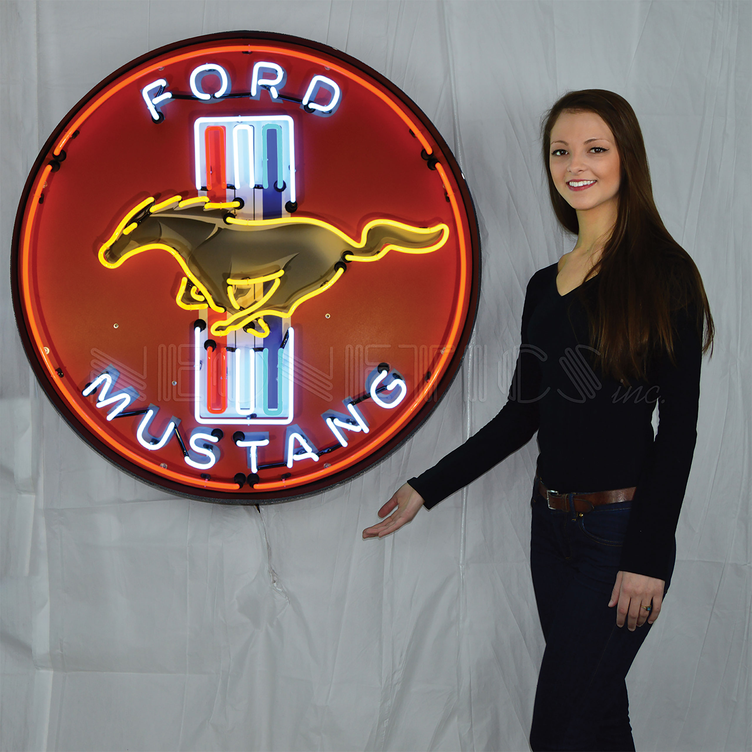 1964-2021 Ford Mustang Red 36 Inch Neon Sign In Metal Can