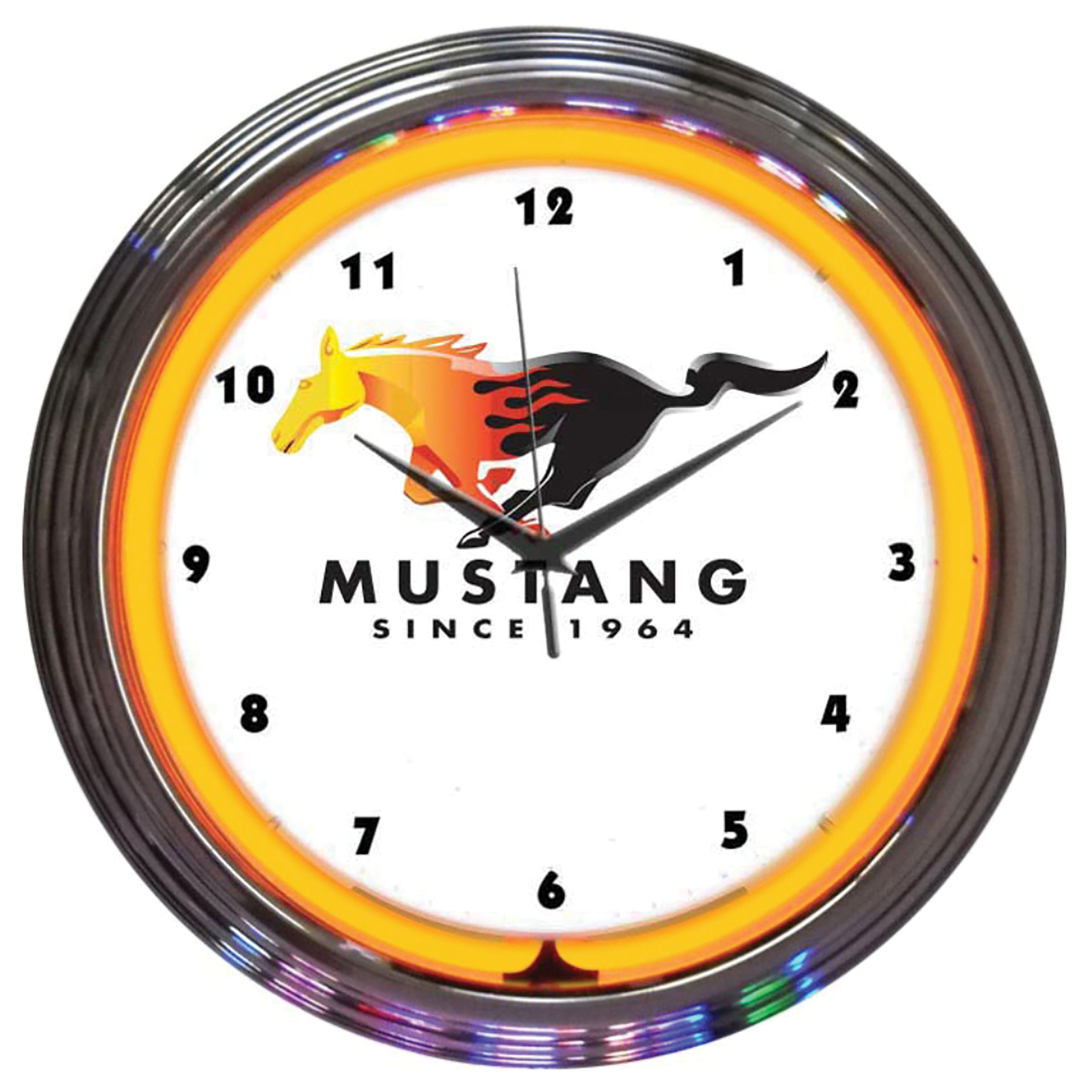 1964-2021 Ford Mustang Since 1964 Orange Neon Clock