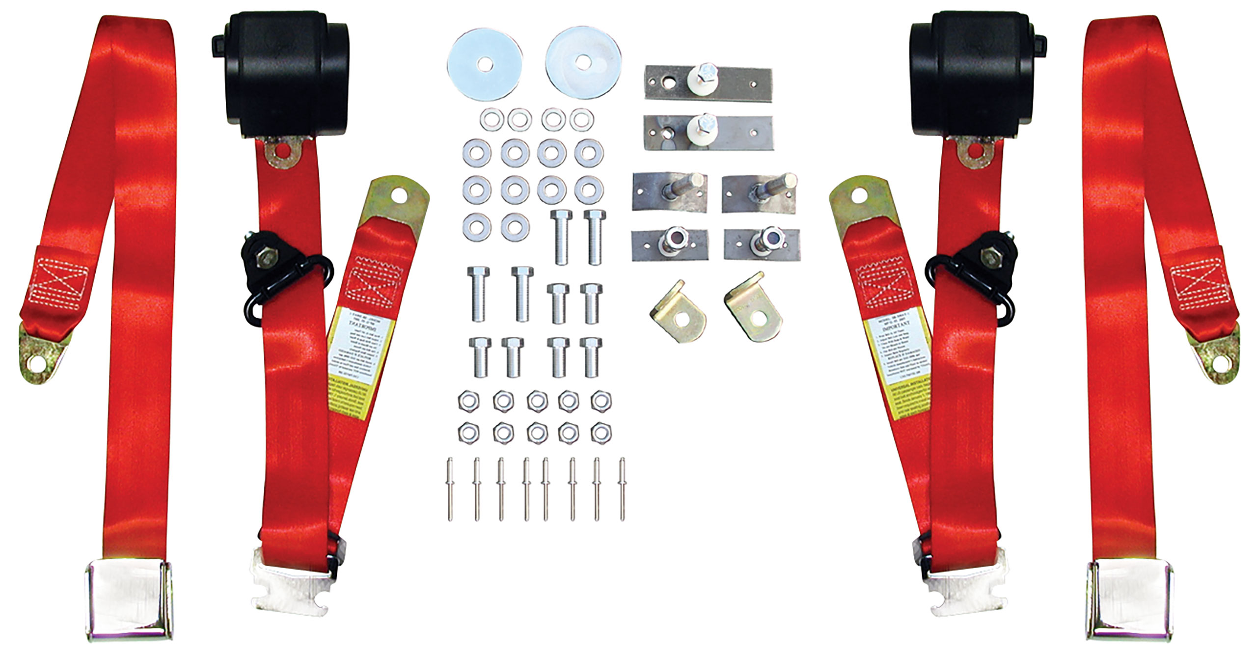 1965-1967 Ford Mustang 3 Point Seat Belt Conversion Kit W/Chrome Lift Latch Buckle - Red