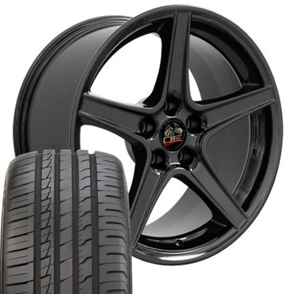 1979-2004 Ford Mustang Mounted Tire & Wheel Package - 18" Saleen Style - Black W/Ironman Tires