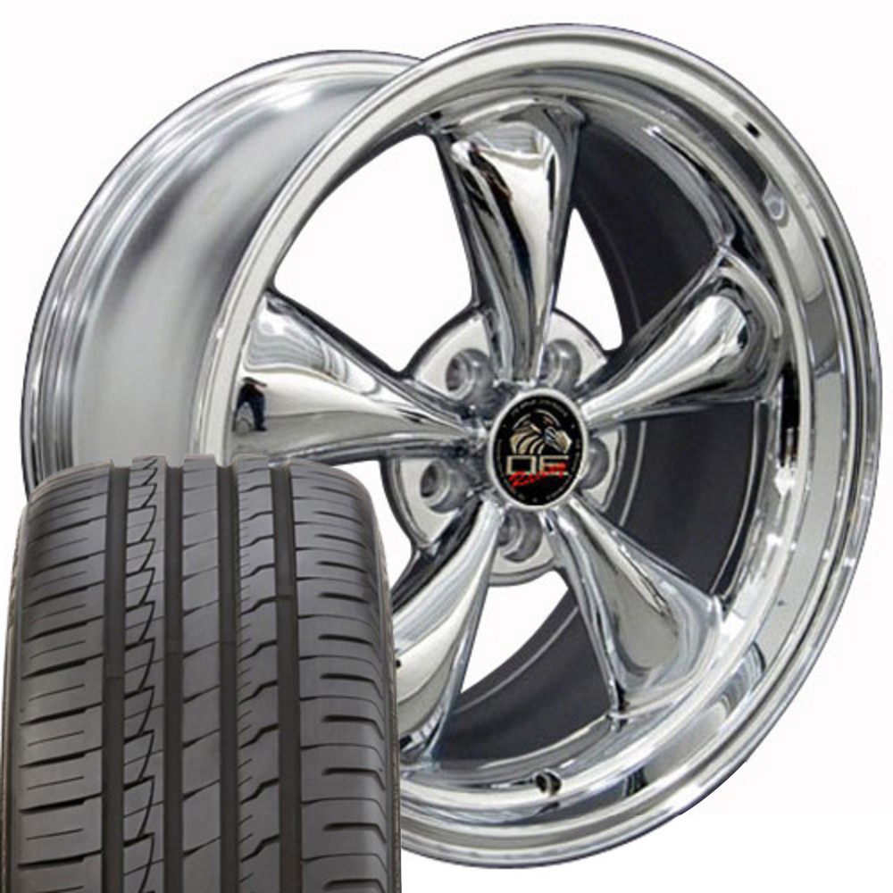 1979-2004 Ford Mustang Mounted Tire & Wheel Package - 18" Bullitt Style - Chrome W/Ironman Tires