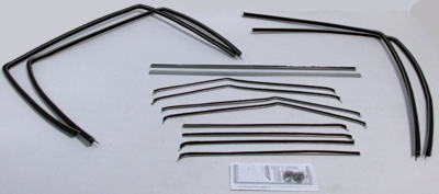 1955-57 Chevy Deluxe 4 Door Sedan Bel Air Authentic Window Felts Whiskers Kit, Upper, & Lower Channels (14pcs)