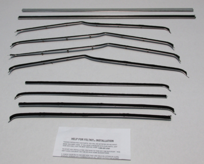 1955-57 Chevy 4 Door Sedan (Except Bel Air) Authentic Window Felts Whiskers Kit & Division Bars (10pcs)