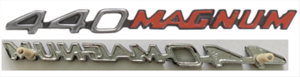 1970-1971 Dodge Challenger 440 MAGNUM Hood Emblem - For Dual Scoop Rallye Hood, Includes Mounting Hardware