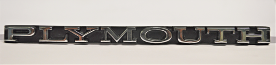 1970 Plymouth Barracuda "PLYMOUTH" Grille Emblem - Correct Font & Chrome Finish on Black Background (5.5” Long), Includes Hardware