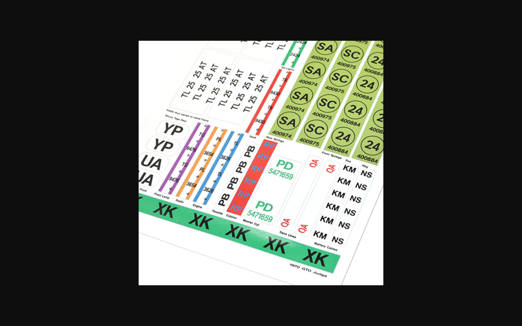 1970-1970 Pontiac GTO Judge Body Codes Decal Kit