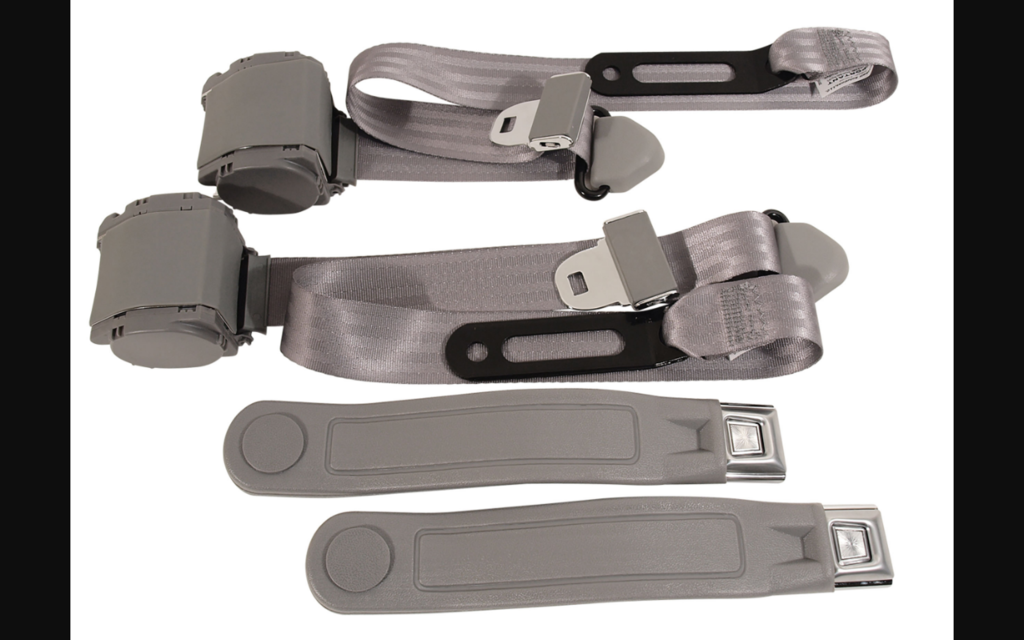 1964-1973 Ford Mustang Seat Belts. Chrome Push Button - Gray