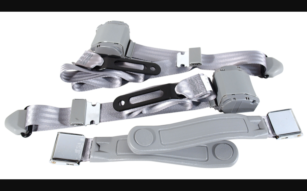 1968-1973 Ford Mustang Seat Belts. Chrome Lift Latch Buckle - Gray