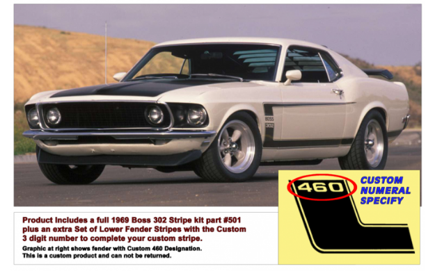 Picture of *1969 Mustang Boss 302 Side and Trunk Stripe Kit - Custom Numeral