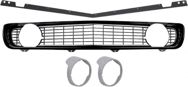 Picture of 1969 Camaro Restorer's Choice Standard Black Grill Kit with Headlamp Bezels without Chrome Ring 