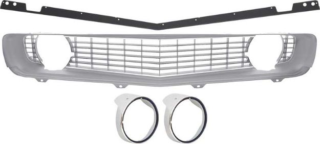 Picture of 1969 Camaro Restorer's Choice Standard Silver Grill Kit with Headlamp Bezels with Chrome Ring 