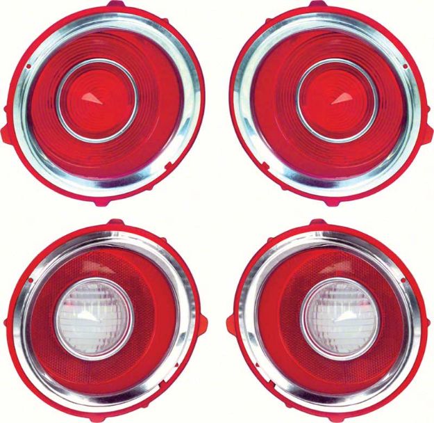 Picture of 1970-71 Camaro RS Tail Lamp/Back Up Lens Kit with Chrome Trim Ring (1st Design) 