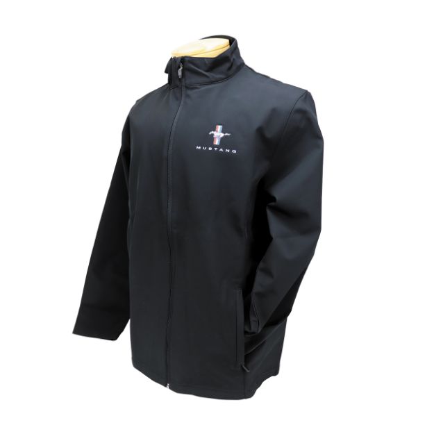Picture of 1964-2021 Ford Mustang Jacket - Mens Soft Shell Embroidered Tri-Bar Logo - Black XL