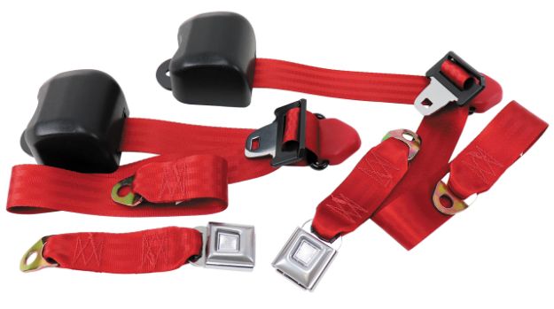 Picture of 1990-1993 Ford Mustang Front Seat Belts. Starburst Push Button - Coupe - Scarlett