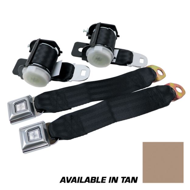 Picture of 1979-1989 Ford Mustang Rear Lap Belts - Retractable. Starburst Push Button - Tan