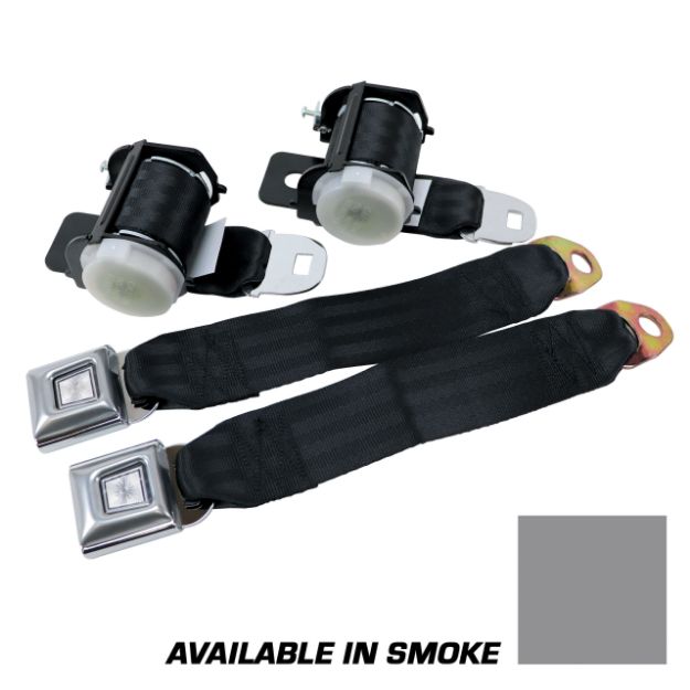 Picture of 1979-1989 Ford Mustang Rear Lap Belts - Retractable. Starburst Push Button - Smoke