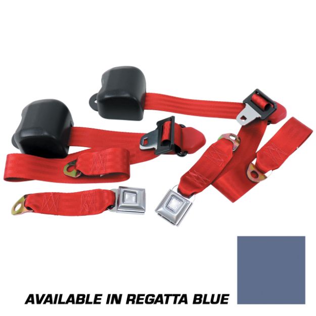 Picture of 1990-1993 Ford Mustang Front Seat Belts. Starburst Push Button - Coupe - Regatta Blue