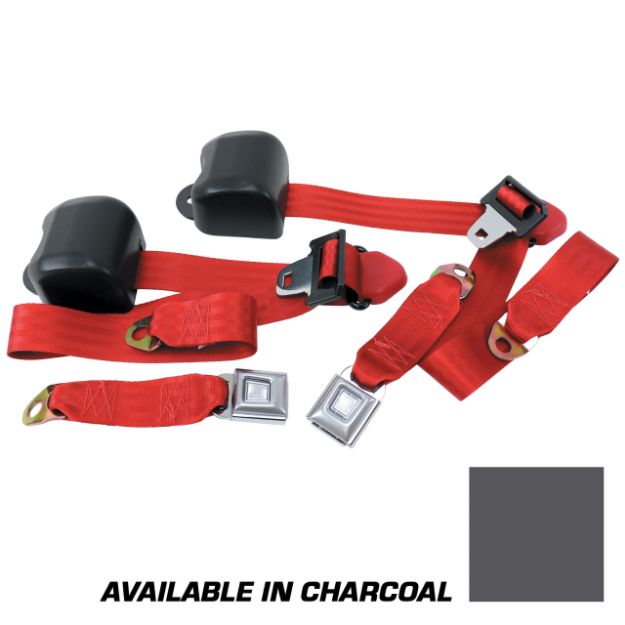Picture of 1990-1993 Ford Mustang Front Seat Belts. Starburst Push Button - Coupe - Charcoal