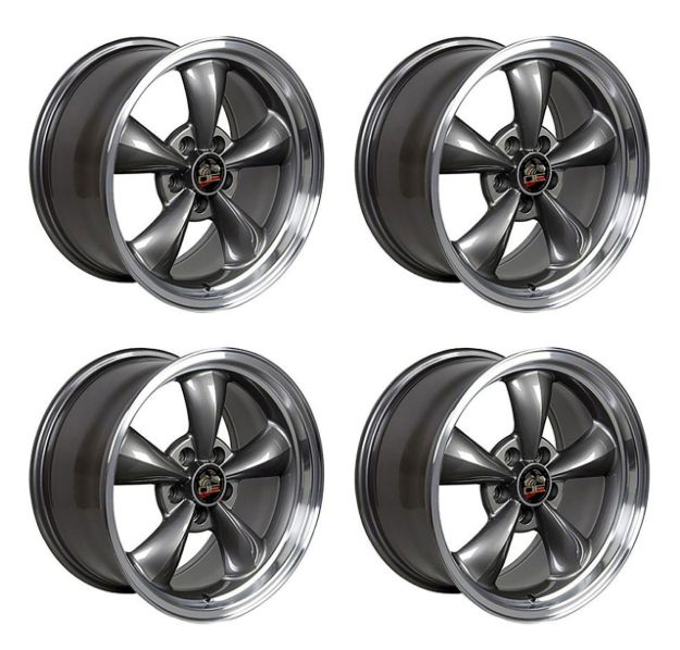 Picture of 1979-2004 Ford Mustang Wheel Set, 17" Bullitt Style, 5 Lug, Anthracite Machined Lip 8"