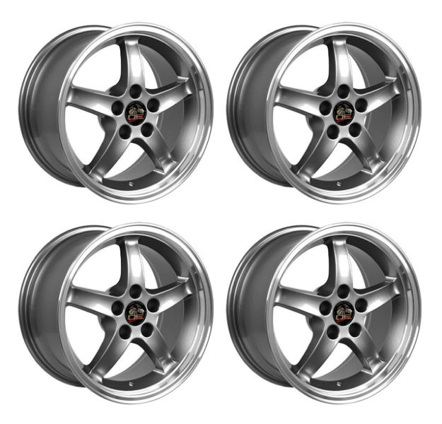 Picture of 1979-2004 Ford Mustang Wheel Set, 17" 1995 Cobra R Style, 5 Lug, Gunmetal Machined Lip 9"