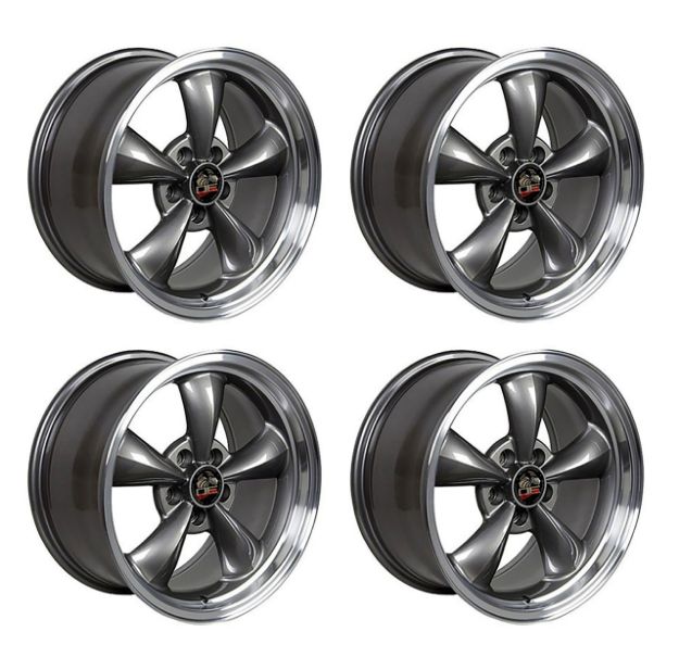 Picture of 1979-2004 Ford Mustang Wheel Set, 17" Bullitt Style, 5 Lug, Anthracite Machined Lip, Small Staggered