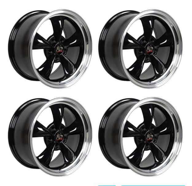 Picture of 1979-2004 Ford Mustang Wheel Set, 17" Bullitt Style, 5 Lug, Gloss Black Machine Lip 8"