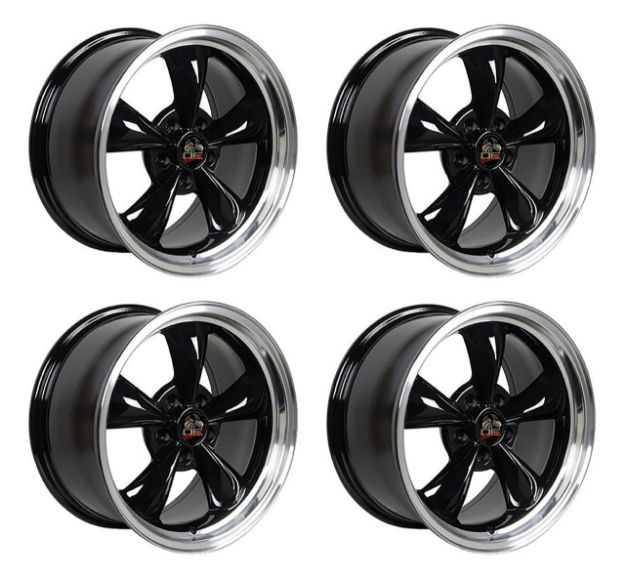 Picture of 1979-2004 Ford Mustang Wheel Set, 17" Bullitt Style, 5 Lug, Gloss Black Machined Lip, Small Staggered