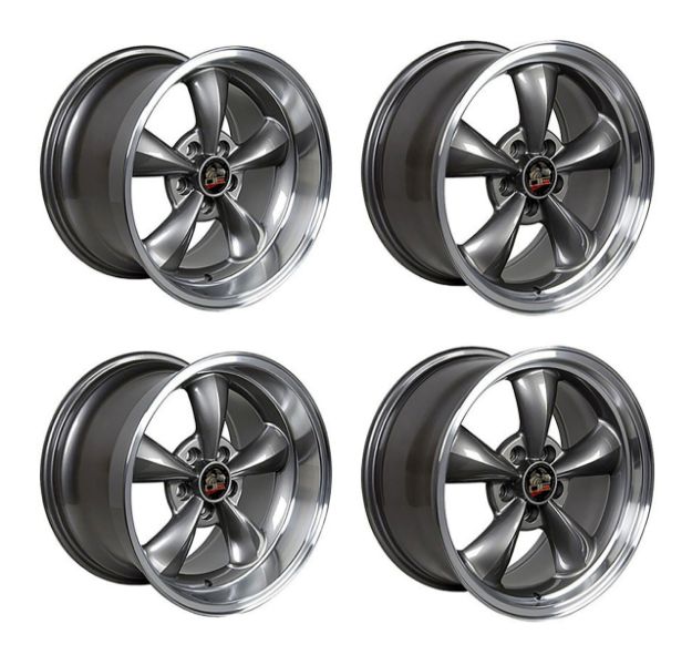 Picture of 1979-2004 Ford Mustang Wheel Set, 17" Bullitt Style, 5 Lug, Anthracite Machined Lip, Big Staggered