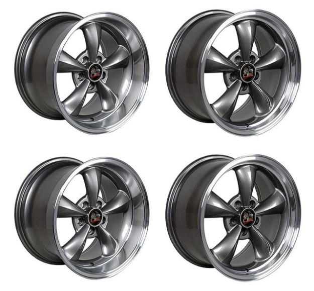 Picture of 1979-2004 Ford Mustang Wheel Set, 18" Bullitt Style, 5 Lug, Anthracite Machined Lip, Staggered