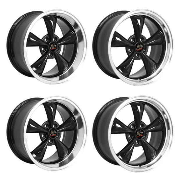 Picture of 1979-2004 Ford Mustang Wheel Set, 18" Bullitt Style, 5 Lug, Gloss Black Machine Lip Staggered
