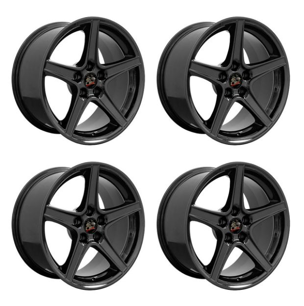 Picture of 1979-2004 Ford Mustang Wheel Set, 18" Saleen Style, 5 Lug, Gloss Black Staggered