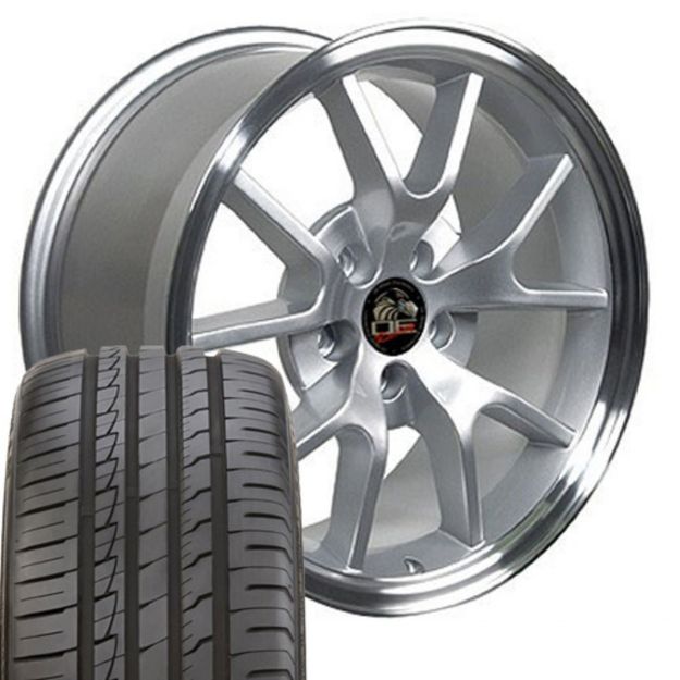 Picture of 1979-2004 Ford Mustang Mounted Tire & Wheel Package - 18" FR500 Style - Silver W/Ironman Tires