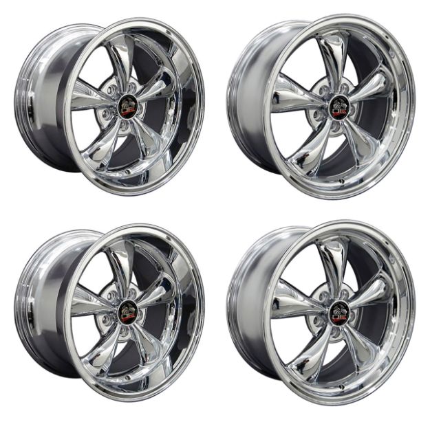 Picture of 1979-2004 Ford Mustang Wheel Set, 17" Bullitt Style, 5 Lug, Chrome Big Staggered