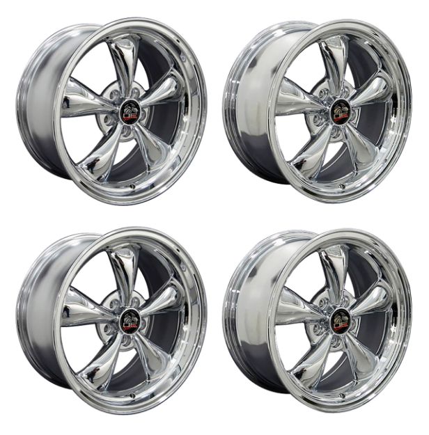 Picture of 1979-2004 Ford Mustang Wheel Set, 17" Bullitt Style, 5 Lug, Chrome Small Staggered